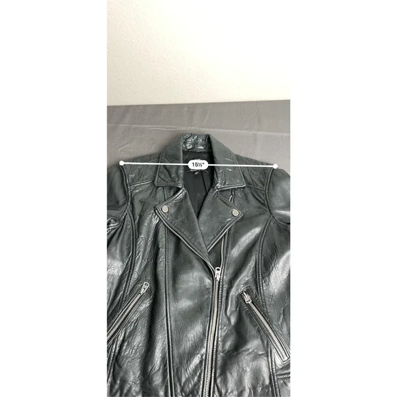 Lucky Brand Pin Dot Genuine Lamb Leather Moto Jacket Black S